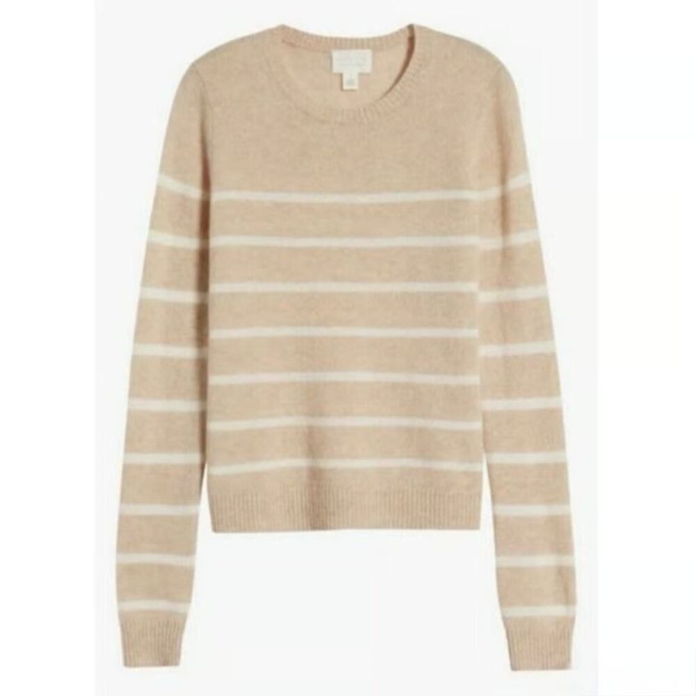 NEW Caslon 100% Cashmere Crew Neck Stripe Knit Sweater Nordstrom Size Small